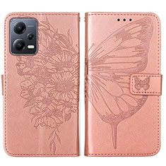 Funda de Cuero Cartera con Soporte Mariposa Carcasa YB2 para Xiaomi Redmi Note 12 5G Oro Rosa