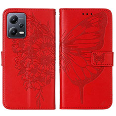 Funda de Cuero Cartera con Soporte Mariposa Carcasa YB2 para Xiaomi Redmi Note 12 5G Rojo