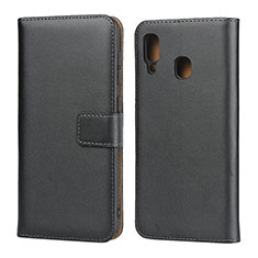 Funda de Cuero Cartera con Soporte para Samsung Galaxy A20 Negro