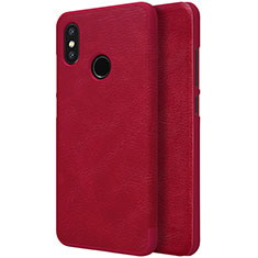 Funda de Cuero Cartera con Soporte para Xiaomi Mi 8 Rojo