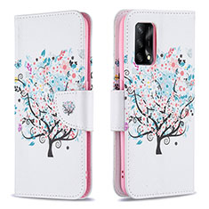 Funda de Cuero Cartera con Soporte Patron de Moda Carcasa B01F para Oppo A95 4G Blanco