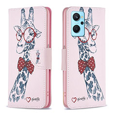 Funda de Cuero Cartera con Soporte Patron de Moda Carcasa B01F para Oppo A96 4G Rosa