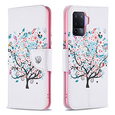 Funda de Cuero Cartera con Soporte Patron de Moda Carcasa B01F para Oppo F19 Pro Blanco