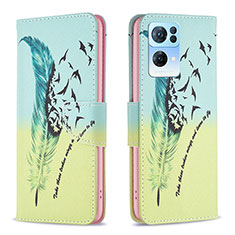 Funda de Cuero Cartera con Soporte Patron de Moda Carcasa B01F para Oppo Reno7 Pro 5G Menta Verde