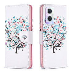 Funda de Cuero Cartera con Soporte Patron de Moda Carcasa B01F para Oppo Reno7 Z 5G Blanco