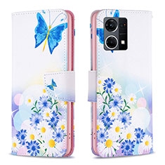 Funda de Cuero Cartera con Soporte Patron de Moda Carcasa B01F para Oppo Reno8 4G Azul