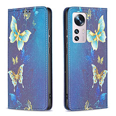 Funda de Cuero Cartera con Soporte Patron de Moda Carcasa B01F para Xiaomi Mi 12 Pro 5G Azul