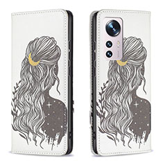 Funda de Cuero Cartera con Soporte Patron de Moda Carcasa B01F para Xiaomi Mi 12 Pro 5G Gris