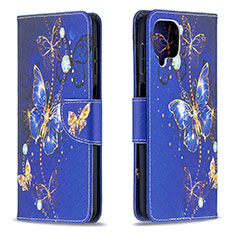 Funda de Cuero Cartera con Soporte Patron de Moda Carcasa B03F para Samsung Galaxy M12 Azul Real