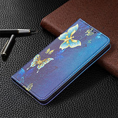 Funda de Cuero Cartera con Soporte Patron de Moda Carcasa B03F para Samsung Galaxy S21 FE 5G Azul Real