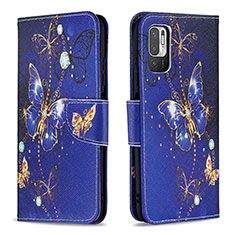 Funda de Cuero Cartera con Soporte Patron de Moda Carcasa B03F para Xiaomi POCO M3 Pro 5G Azul Real