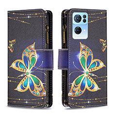 Funda de Cuero Cartera con Soporte Patron de Moda Carcasa B04F para Oppo Reno7 Pro 5G Negro