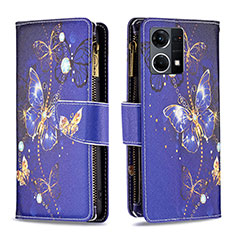 Funda de Cuero Cartera con Soporte Patron de Moda Carcasa B04F para Oppo Reno8 4G Azul Real