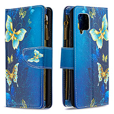 Funda de Cuero Cartera con Soporte Patron de Moda Carcasa B04F para Samsung Galaxy A42 5G Azul