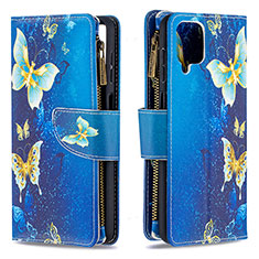 Funda de Cuero Cartera con Soporte Patron de Moda Carcasa B04F para Samsung Galaxy F12 Azul