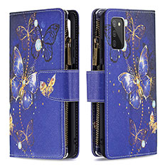 Funda de Cuero Cartera con Soporte Patron de Moda Carcasa B04F para Samsung Galaxy M02s Azul Real