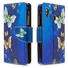 Funda de Cuero Cartera con Soporte Patron de Moda Carcasa B04F para Samsung Galaxy M10S Azul