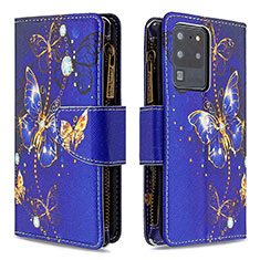 Funda de Cuero Cartera con Soporte Patron de Moda Carcasa B04F para Samsung Galaxy S20 Ultra 5G Azul Real