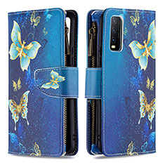 Funda de Cuero Cartera con Soporte Patron de Moda Carcasa B04F para Vivo Y12s Azul