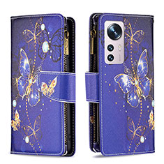 Funda de Cuero Cartera con Soporte Patron de Moda Carcasa B04F para Xiaomi Mi 12 5G Azul Real