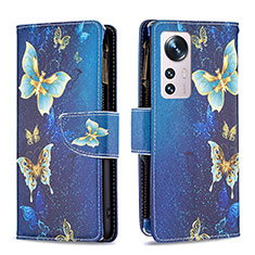 Funda de Cuero Cartera con Soporte Patron de Moda Carcasa B04F para Xiaomi Mi 12 Pro 5G Azul