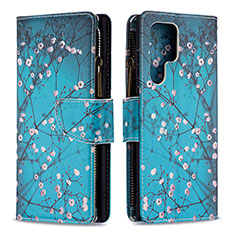 Funda de Cuero Cartera con Soporte Patron de Moda Carcasa B05F para Samsung Galaxy S21 Ultra 5G Cian