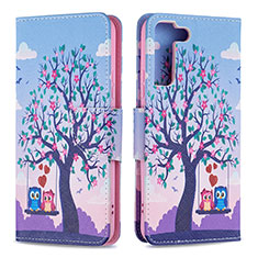 Funda de Cuero Cartera con Soporte Patron de Moda Carcasa B09F para Samsung Galaxy S21 Plus 5G Purpura Claro