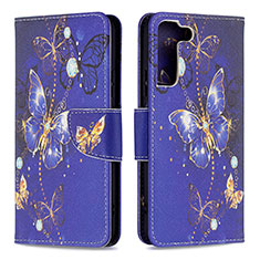 Funda de Cuero Cartera con Soporte Patron de Moda Carcasa B09F para Samsung Galaxy S23 Plus 5G Azul Real