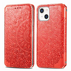 Funda de Cuero Cartera con Soporte Patron de Moda Carcasa H01 para Apple iPhone 13 Mini Rojo