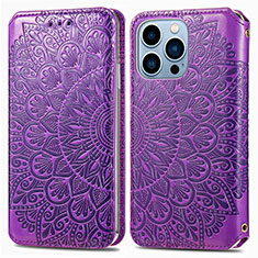 Funda de Cuero Cartera con Soporte Patron de Moda Carcasa H01 para Apple iPhone 13 Pro Morado