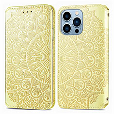 Funda de Cuero Cartera con Soporte Patron de Moda Carcasa H01 para Apple iPhone 14 Pro Amarillo