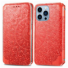 Funda de Cuero Cartera con Soporte Patron de Moda Carcasa H01 para Apple iPhone 15 Pro Max Rojo