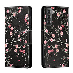 Funda de Cuero Cartera con Soporte Patron de Moda Carcasa H01X para Samsung Galaxy S22 5G Negro