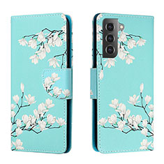 Funda de Cuero Cartera con Soporte Patron de Moda Carcasa H02X para Samsung Galaxy S22 Plus 5G Cian