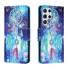 Funda de Cuero Cartera con Soporte Patron de Moda Carcasa H02X para Samsung Galaxy S22 Ultra 5G Azul