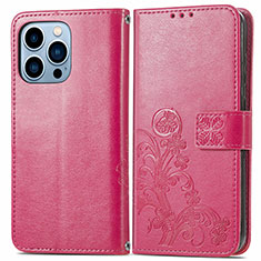 Funda de Cuero Cartera con Soporte Patron de Moda Carcasa H03 para Apple iPhone 13 Pro Max Rosa Roja
