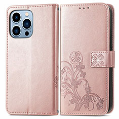 Funda de Cuero Cartera con Soporte Patron de Moda Carcasa H03 para Apple iPhone 14 Pro Oro Rosa