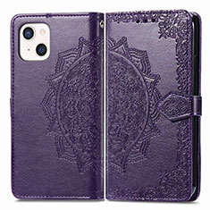 Funda de Cuero Cartera con Soporte Patron de Moda Carcasa H05 para Apple iPhone 13 Mini Morado