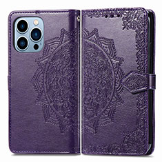 Funda de Cuero Cartera con Soporte Patron de Moda Carcasa H06 para Apple iPhone 13 Pro Morado