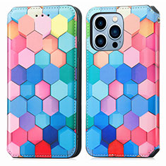 Funda de Cuero Cartera con Soporte Patron de Moda Carcasa H10 para Apple iPhone 14 Pro Max Azul