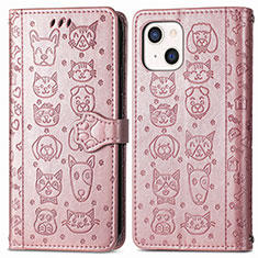 Funda de Cuero Cartera con Soporte Patron de Moda Carcasa H11 para Apple iPhone 13 Oro Rosa