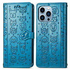 Funda de Cuero Cartera con Soporte Patron de Moda Carcasa H12 para Apple iPhone 13 Pro Azul
