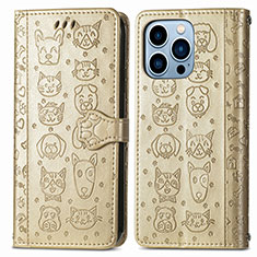 Funda de Cuero Cartera con Soporte Patron de Moda Carcasa H12 para Apple iPhone 13 Pro Oro