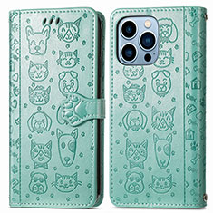 Funda de Cuero Cartera con Soporte Patron de Moda Carcasa H12 para Apple iPhone 13 Pro Verde