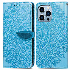 Funda de Cuero Cartera con Soporte Patron de Moda Carcasa H13 para Apple iPhone 13 Pro Max Azul