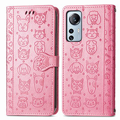 Funda de Cuero Cartera con Soporte Patron de Moda Carcasa L01 para Xiaomi Mi 12 Lite 5G Rosa Roja