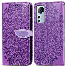 Funda de Cuero Cartera con Soporte Patron de Moda Carcasa L02 para Xiaomi Mi 12 5G Morado