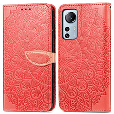 Funda de Cuero Cartera con Soporte Patron de Moda Carcasa L02 para Xiaomi Mi 12 Pro 5G Rojo