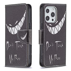 Funda de Cuero Cartera con Soporte Patron de Moda Carcasa L03 para Apple iPhone 14 Pro Max Negro