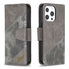 Funda de Cuero Cartera con Soporte Patron de Moda Carcasa L05 para Apple iPhone 13 Pro Gris